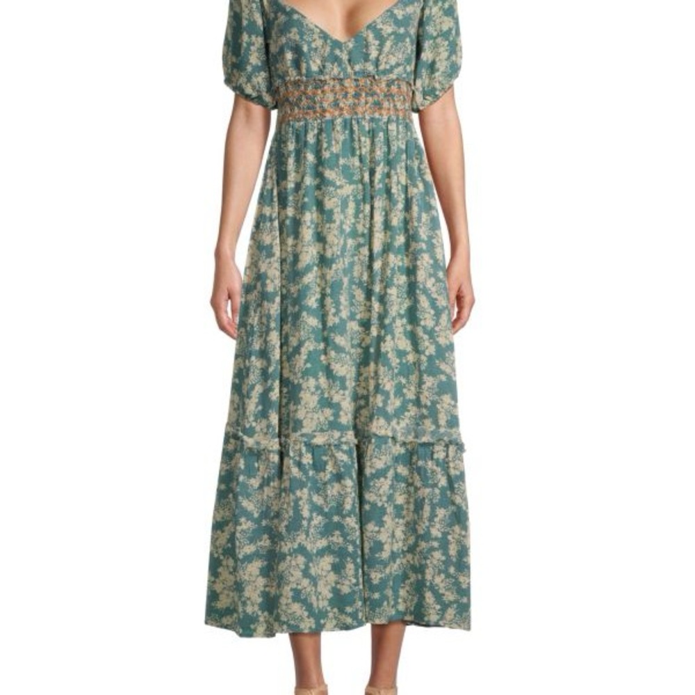 Free People Green Puff Sleeve Sundress